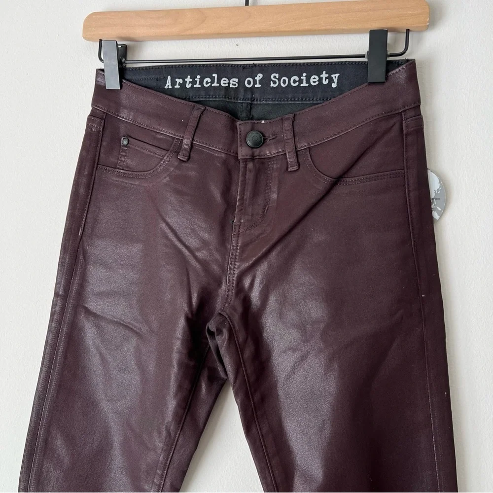 Articles of Society Hilary Burgundy High Rise Coated Skinny Jeans